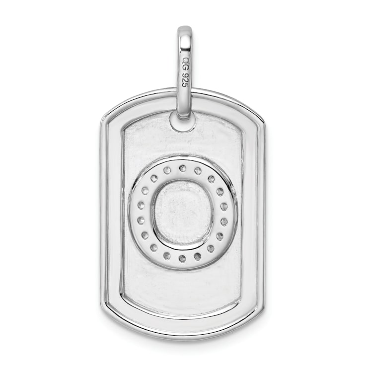 Rhodium Over 14k White Gold Diamond Initial O Dog Tag Charm