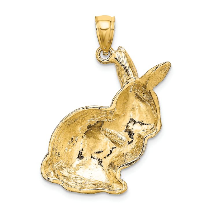 14k Yellow Gold Textured Sitting Rabbit Pendant