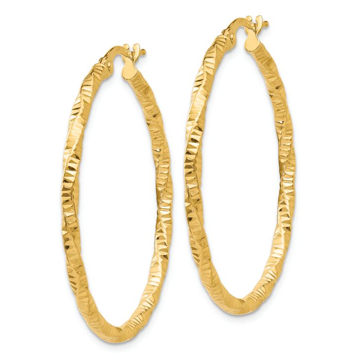 14k Yellow Gold 1 3/8" Polished and Textured Hoop Earrings