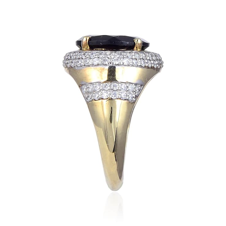 Smoky Quartz with Cubic Zirconia Accents 18K Yellow Gold Over Sterling
Silver Halo Ring, 5.99ctw