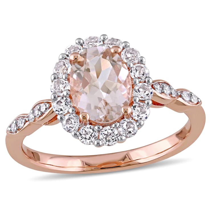 Morganite, White Topaz and Diamond 14K Rose Gold Ring 1.83ctw