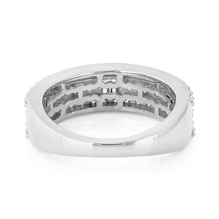 Lab-Grown Diamond Round And Baguette Multi-Row Band Ring In Sterling
Silver 1.00ctw