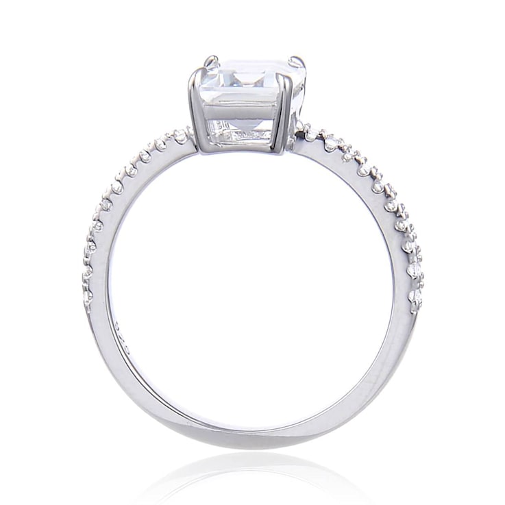 Rectangular Octagonal and Round White Topaz Sterling Silver Ring, 2.92ctw