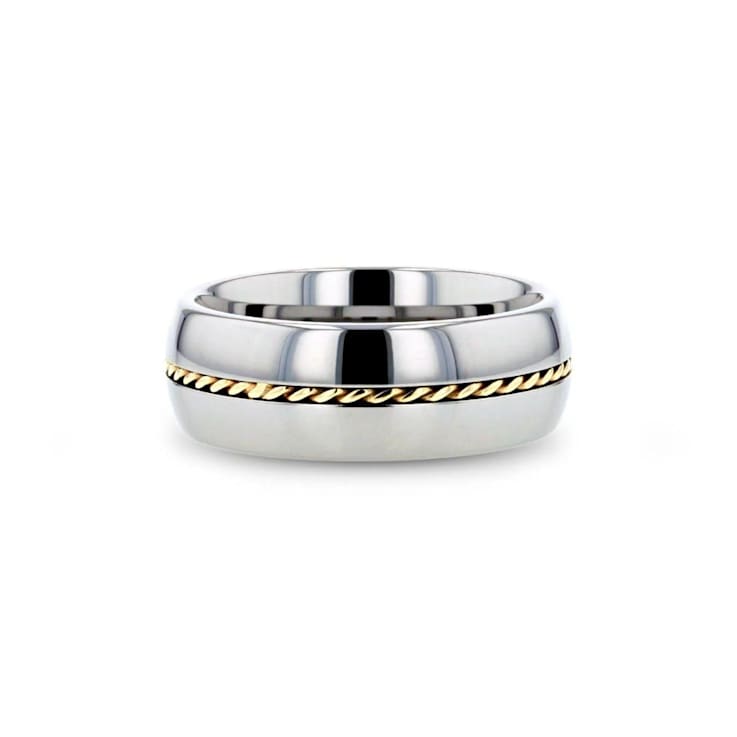 GOLDWYN Braided 14k Gold Inlay Domed Tungsten Ring 8mm