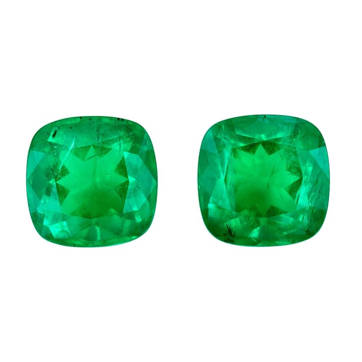 Zambian Emerald 7.5mm Cushion Matched Pair 3.67ctw