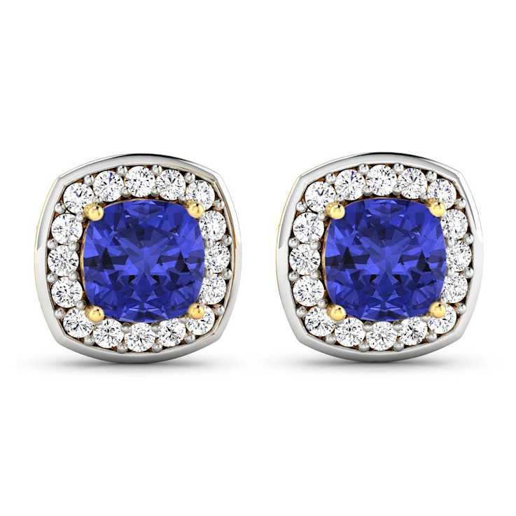 1.64ctw 14K Yellow Gold Tanzanite and White Diamond Halo Earrings