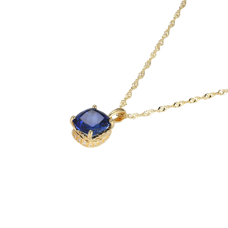 Lab Blue Sapphire And Dia Simulant 18k Yellow Gold Over Silver September
Birthstone Pendant 4.45ctw