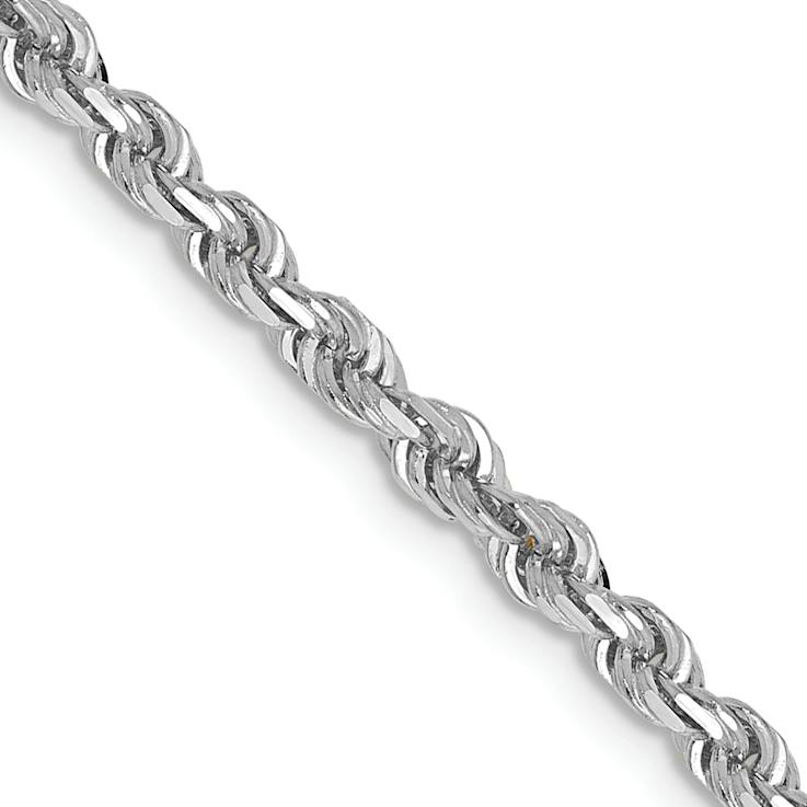 Rhodium Over 14k White Gold 3mm Solid Diamond-cut Quadruple Rope 20 Inch Chain