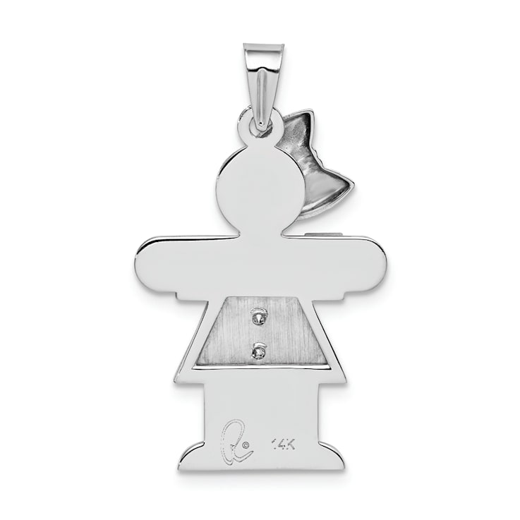 Rhodium Over 14k White Gold Satin Diamond Kid with Bow Pendant