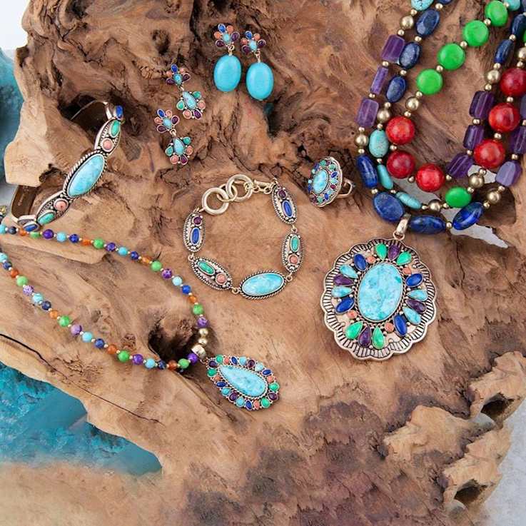 Barse Jewelry Blue Composite Turquoise With Multi-Gemstone Gold Tone
Concho Necklace
