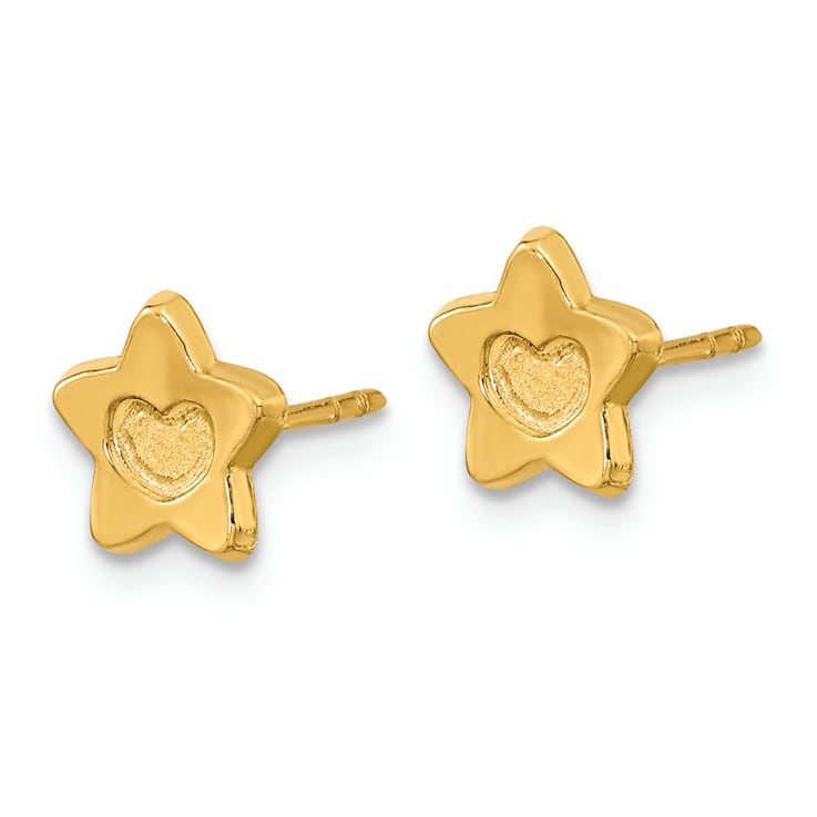 14k Yellow Gold Satin and Polished Heart in Star Stud Earrings