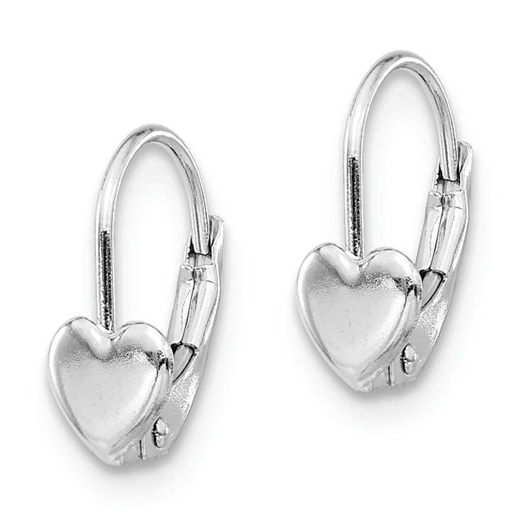 Rhodium Over 14k White Gold Children's Heart Dangle Earrings
