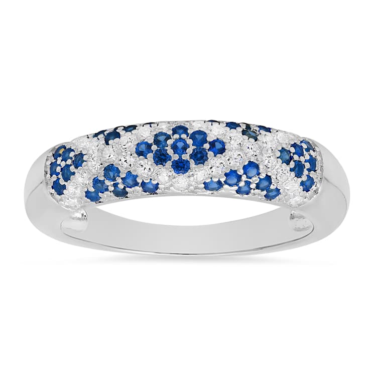 Blue And White Cubic Zirconia Rhodium Over Sterling Silver Ring 0.79ctw
