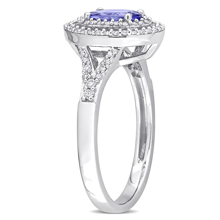 Tanzanite and Diamond 10K White Gold Ring 1.00ctw