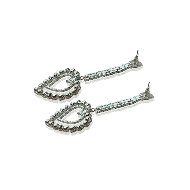 Off Park® Collection, Silver Crystal Double Heart Drop Earring.