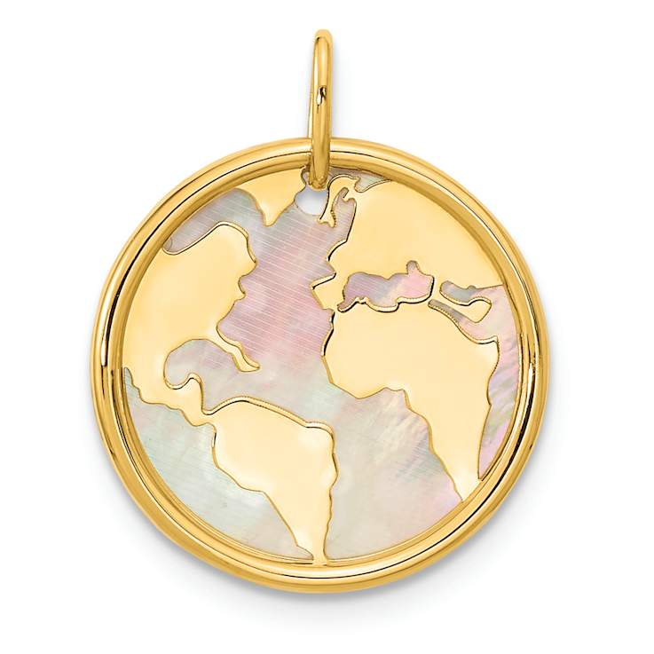 14k Yellow Gold Polished Mother of Pearl Earth Pendant