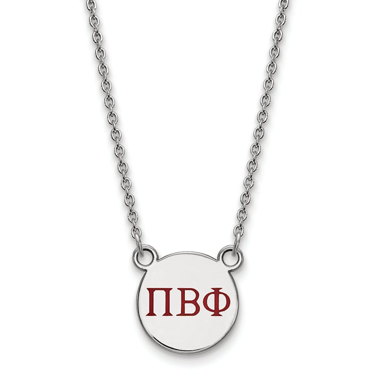 Rhodium Over Sterling Silver LogoArt Pi Beta Phi Small Enamel Pendant Necklace