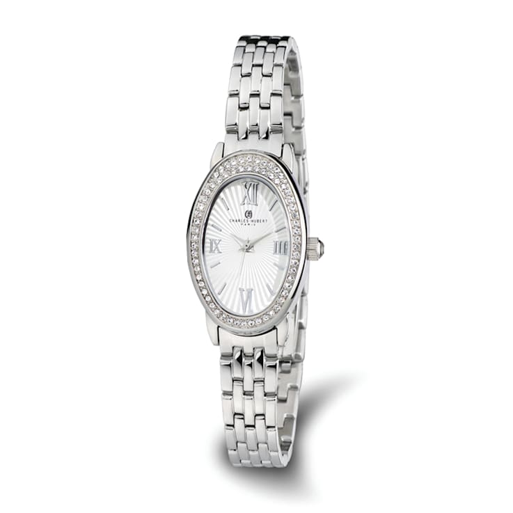Charles Hubert Ladies Stainless Steel Crystal Bezel 21x32mm Watch