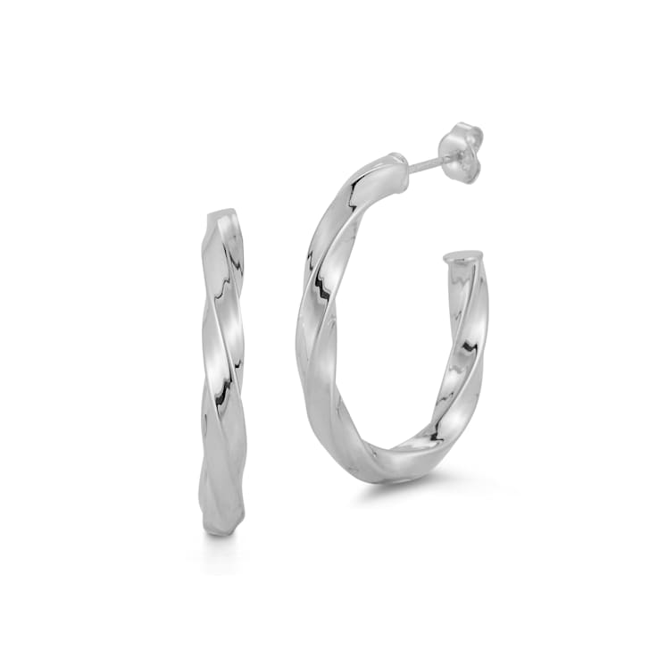 Sterling Statements Rhodium Over Sterling Silver Oval Twist J Hoop Earrings