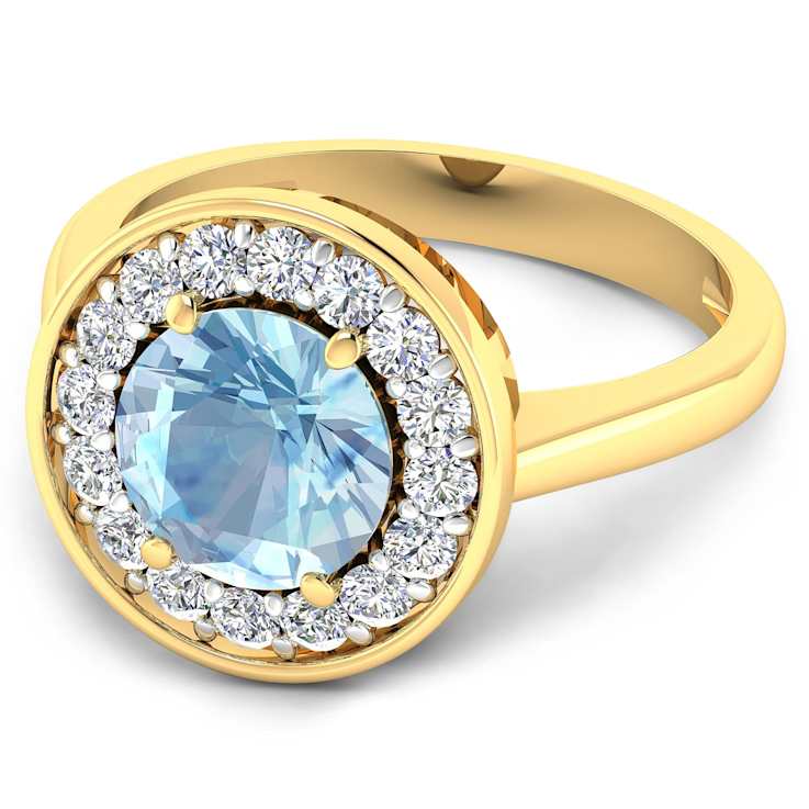 2.38ctw Blue Aquamarine and Diamond 14K Yellow Gold Halo Ring