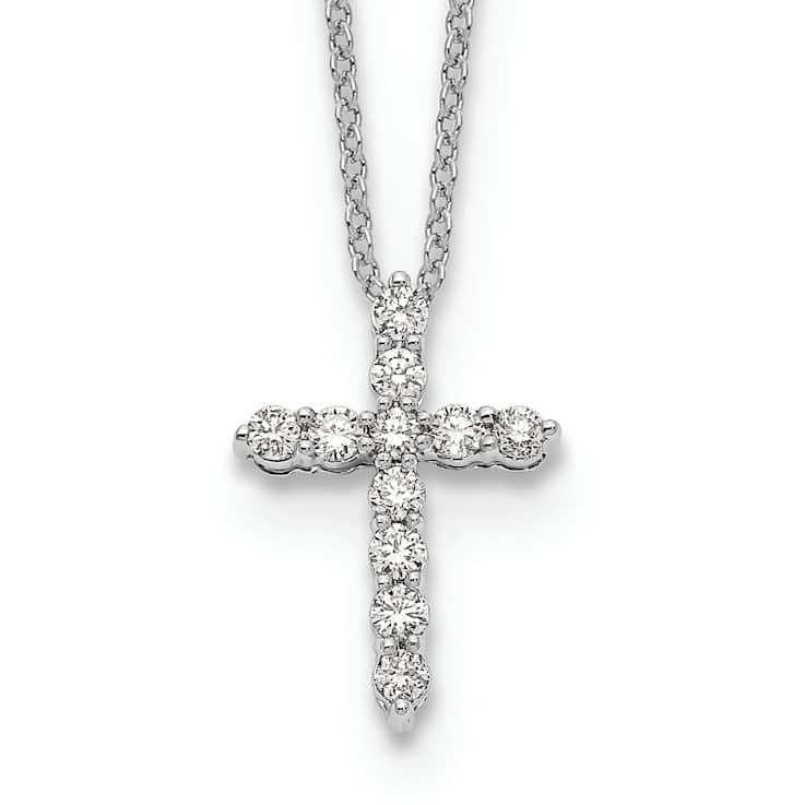 Rhodium Over 10k White Gold 0.33 ctw Diamond Cross Pendant with 18 inch
Cable Chain