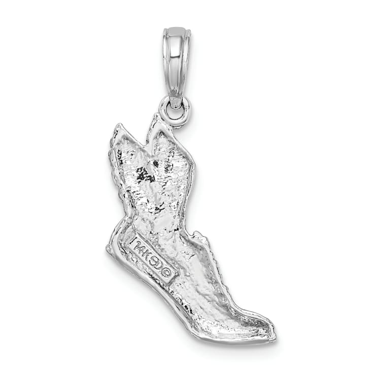 Rhodium Over 14k White Gold Polished and Textured Running Shoe with
Wings Pendant