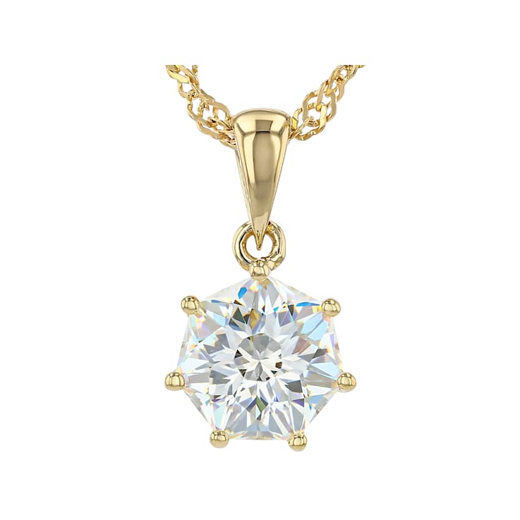 Diamond Simulant Heptagon Pendant Necklace In 18K Gold Over Sterling
Silver 2.51ct