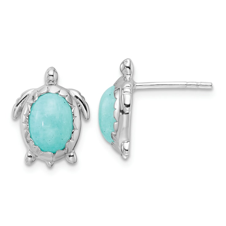 Rhodium Over Sterling Silver Amazonite Turtle Post Earrings