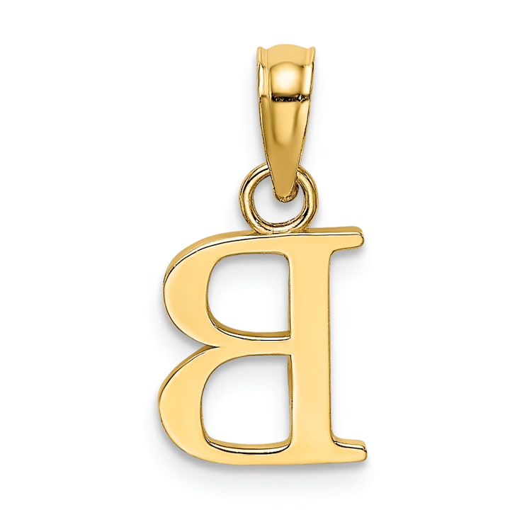 14k Yellow Gold Polished Block Letter B Initial Pendant