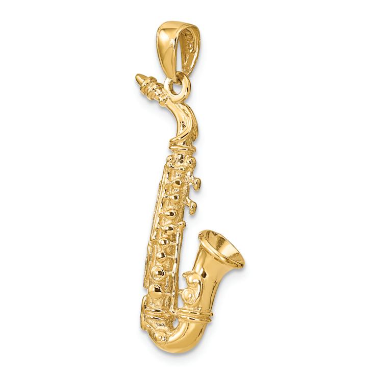 14k Yellow Gold Solid Polished and Textured 3D Saxophone Pendant