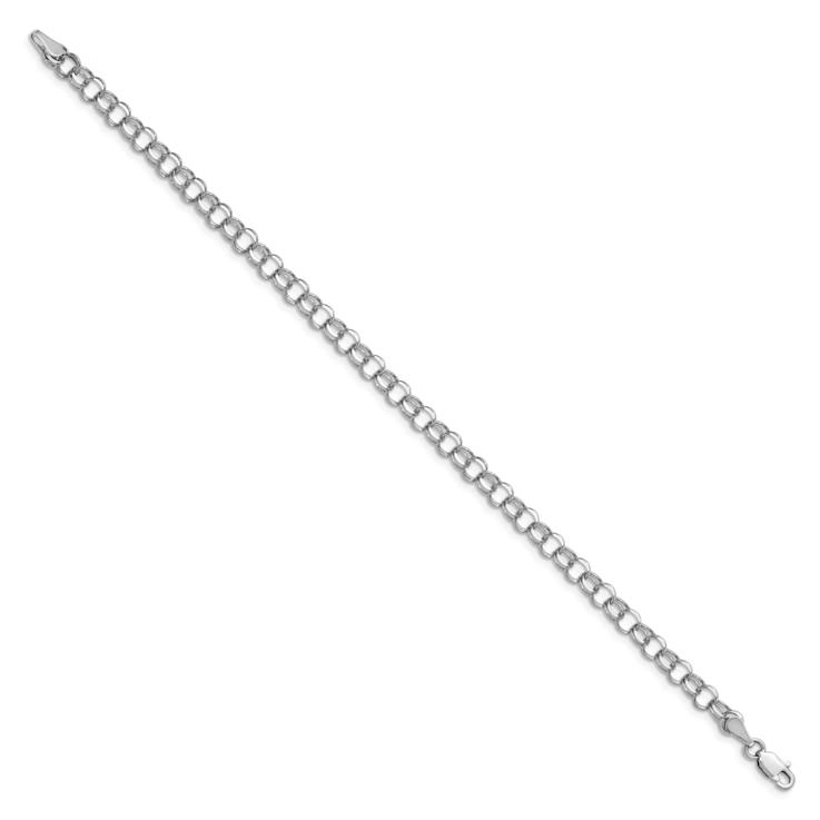 Rhodium Over 14k White Gold 4.5mm Diamond-Cut Double Link Charm Bracelet