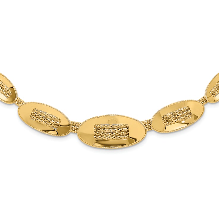 14K Yellow Gold Polished and Textured Fancy Plus 2-inch Ext. Necklace