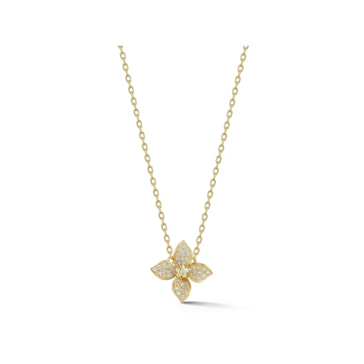 Sterling Statements 14K Yellow Gold Over Sterling Silver Pave Flower Necklace