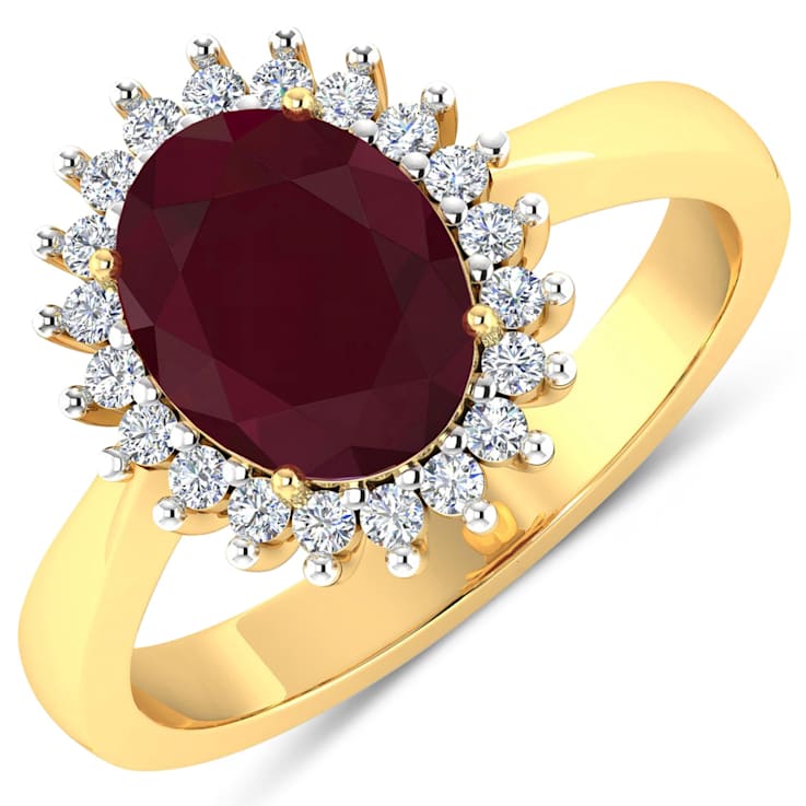 1.69ctw Red Ruby and Diamond 14K Yellow Gold Halo Ring