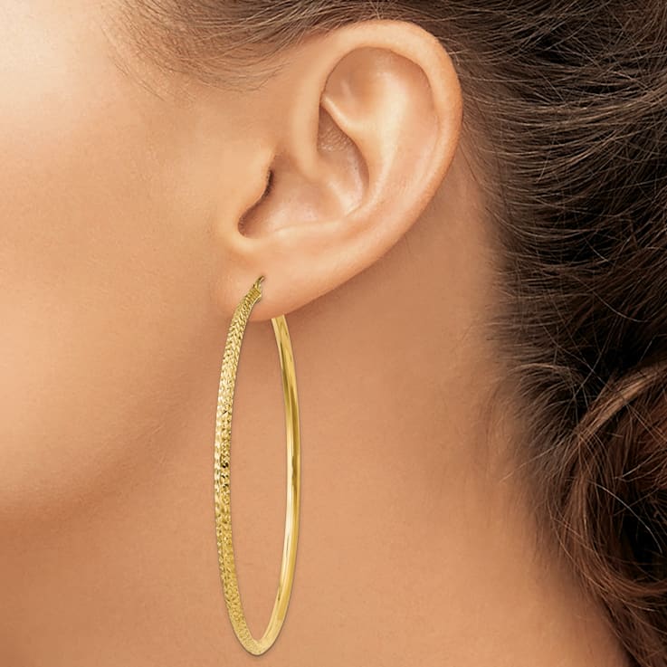 14k Yellow Gold 2 9/16" Knife Edge Diamond-cut Hoop Earrings