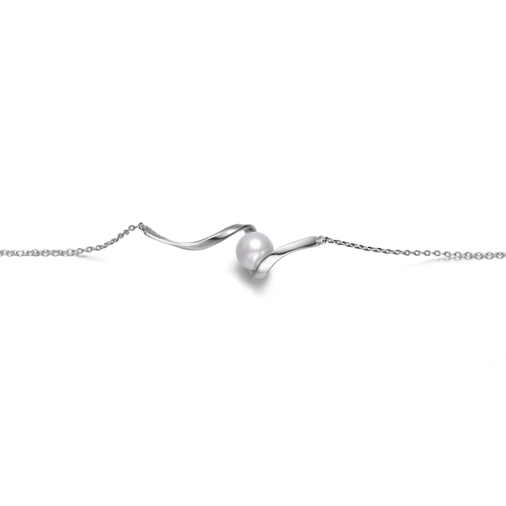 Pear Shape Freshwater Pearl Ribbon Cable Bracelet In Sterling Silver
