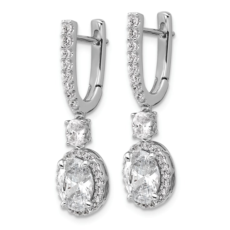 Rhodium Over Sterling Silver Fancy Oval Cubic Zirconia Halo Hinged
Dangle Earrings