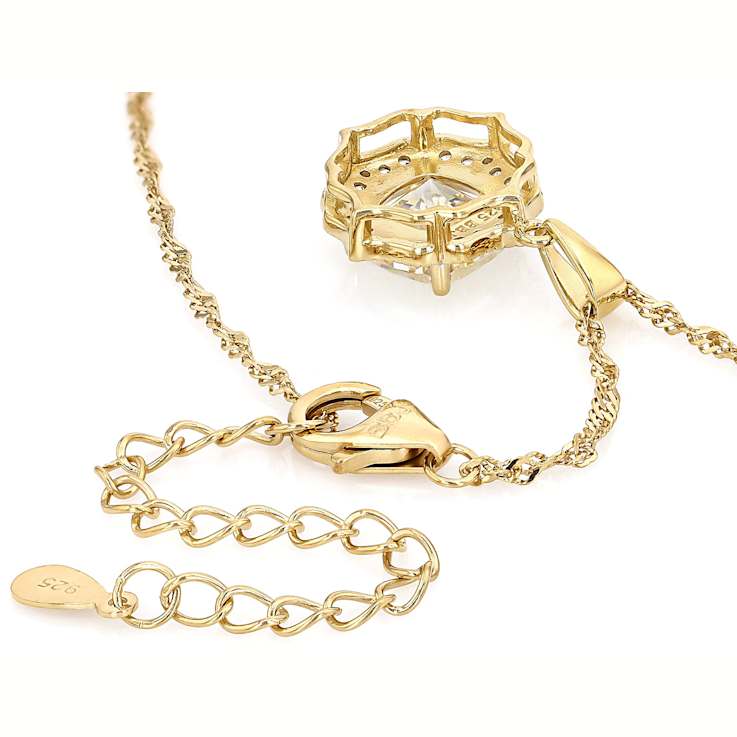 Diamond Simulant Square Cushion And White Zircon Pendant Necklace In 18K
Gold Over Sterling Silver 3.18ctw