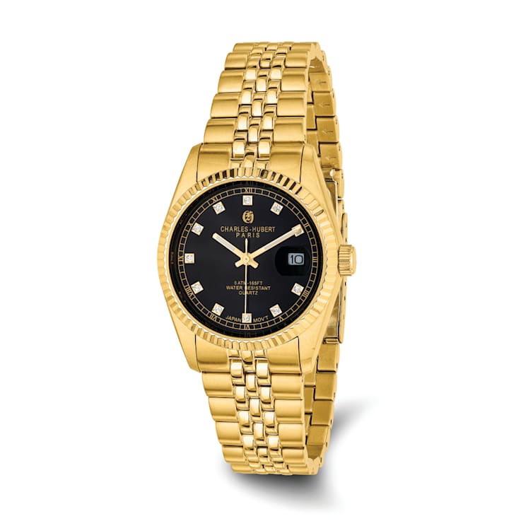 Mens Charles Hubert IP-plated Stainless Steel Black Dial Watch