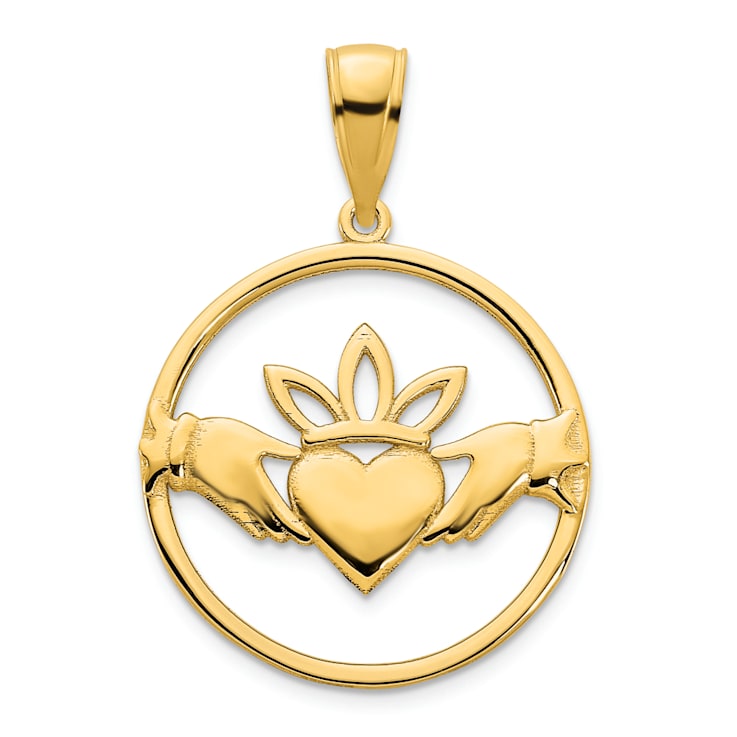14k Yellow Gold Claddagh Circle Pendant