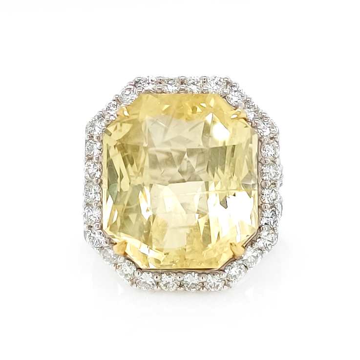 37.41 Ctw Yellow Sapphire and 3.12 Ctw White Diamond Ring in 18K 2-Tone