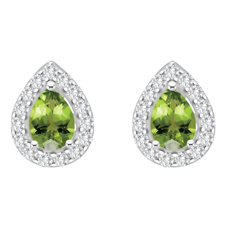 8x5mm Pear Shape Peridot And White Topaz Accent Rhodium Over Sterling
Silver Halo Stud Earrings