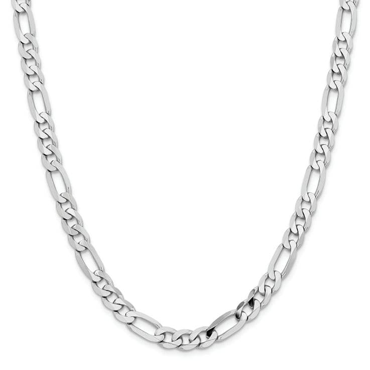 14K White Gold 7.5mm Flat Figaro Chain Necklace