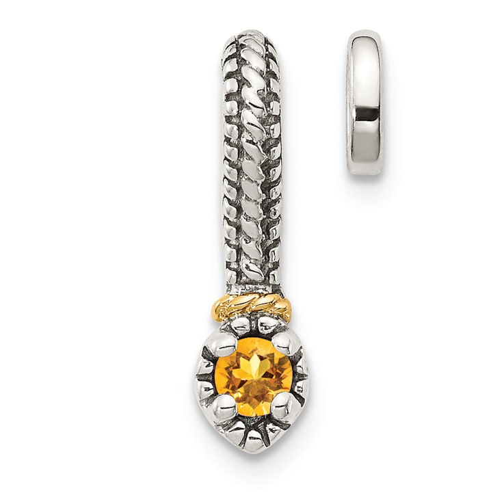 Rhodium Over Sterling Silver Antiqued with 14k Accent Polished Citrine
Chain Slide Pendant
