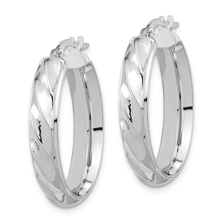 14k Yellow Gold Polished and Twisted 1" Oval Hoop Earrings