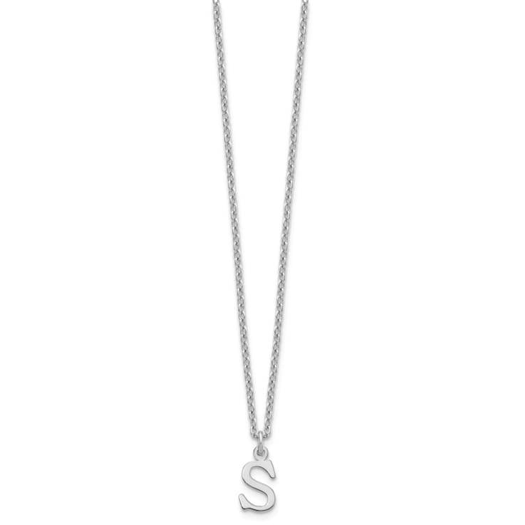 Rhodium Over Sterling Silver Cutout Letter S Initial Necklace