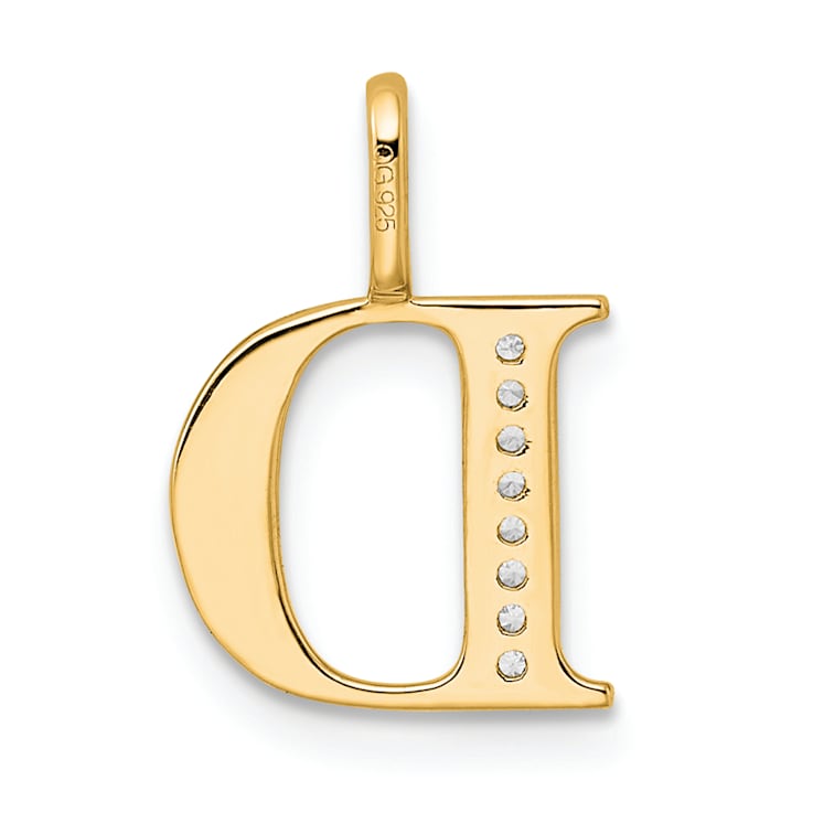 14K Yellow Gold Diamond Letter D Initial Pendant