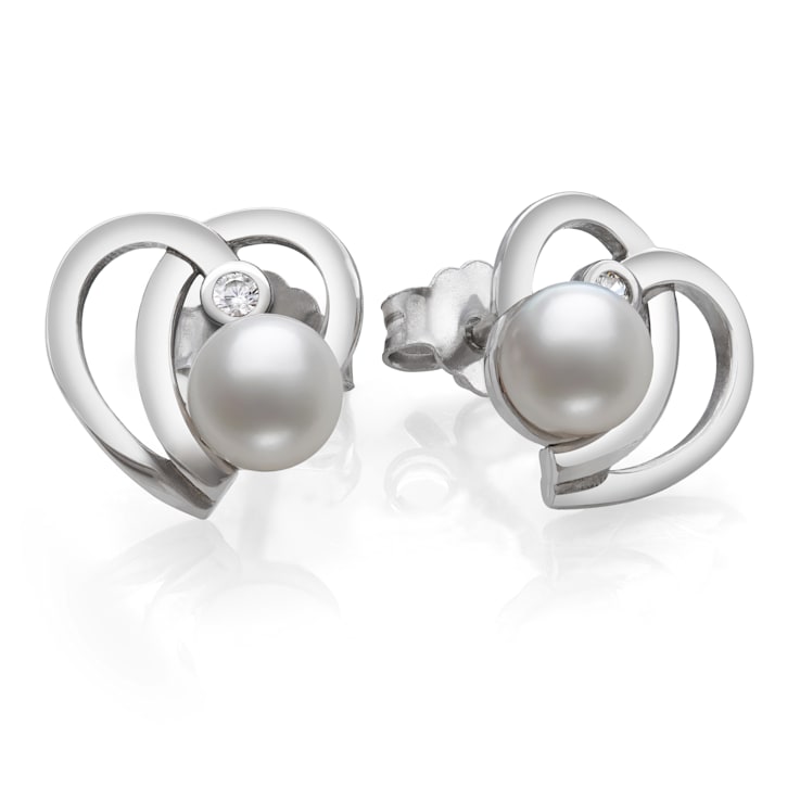 Sterling Silver Freshwater Pearl and Cubic Zirconia Earring