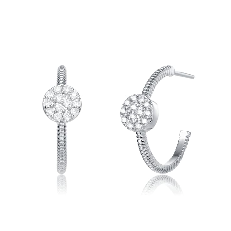 Open CZ Hoop Earrings In White Rhodium Over Brass
