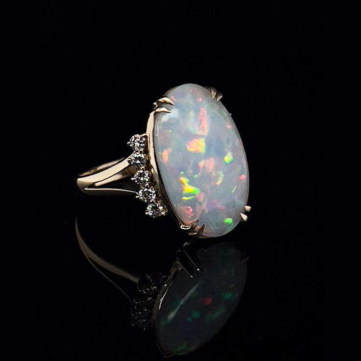 Ethiopian Opal Oval Cabochon and Round Diamond 14K Yellow Gold Ring, 8.71ctw